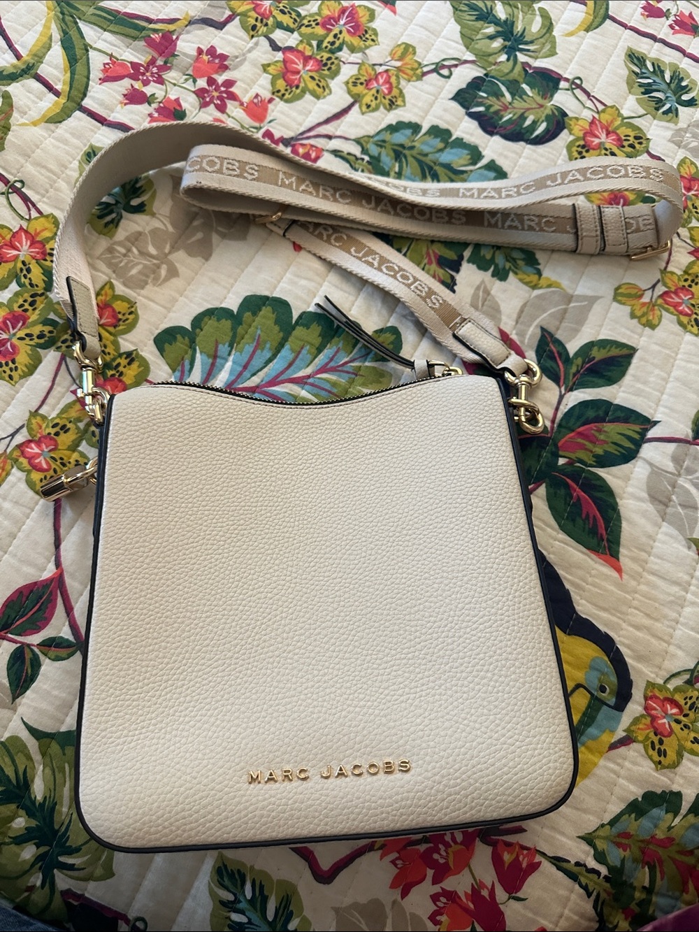 Marc Jacobs Cream Pebbled Leather Crossbody with Branded Strap